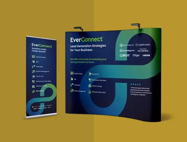 Experiential trade show backdrop and pull-up for Evercommerce